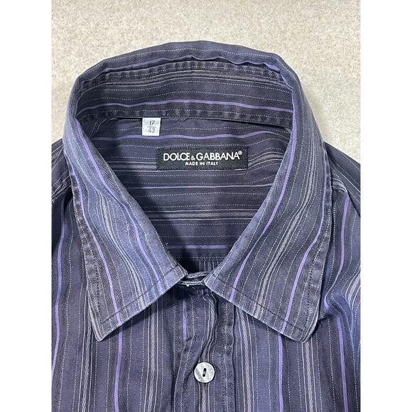 Dolce & Gabbana Button Up Dress Shirt Men’s 17/43 Purple Striped Made Italy - Picture 7 of 9